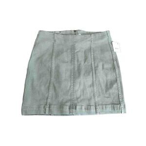 Brand New Free People Women's Size 6 Olive Green Denim Mini Skirt Back Zip